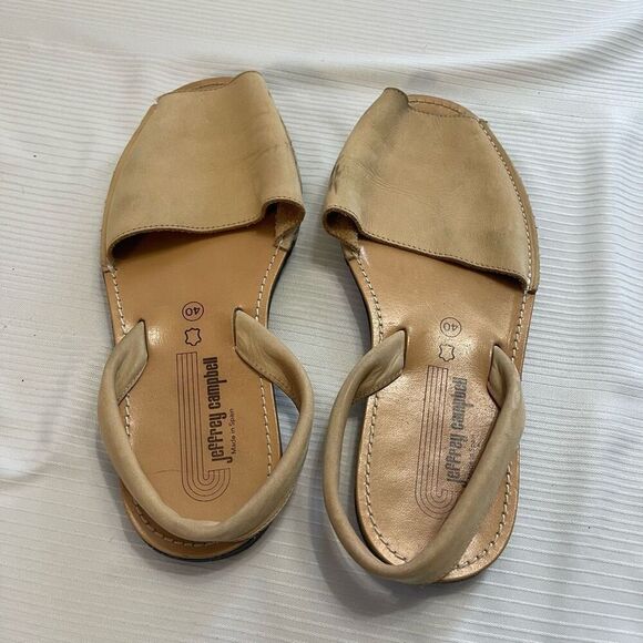 Jeffrey Campbell Tan Nubuck Leather Flat Slingback Slip On Sandals Size 40 US 9 - Picture 5 of 9